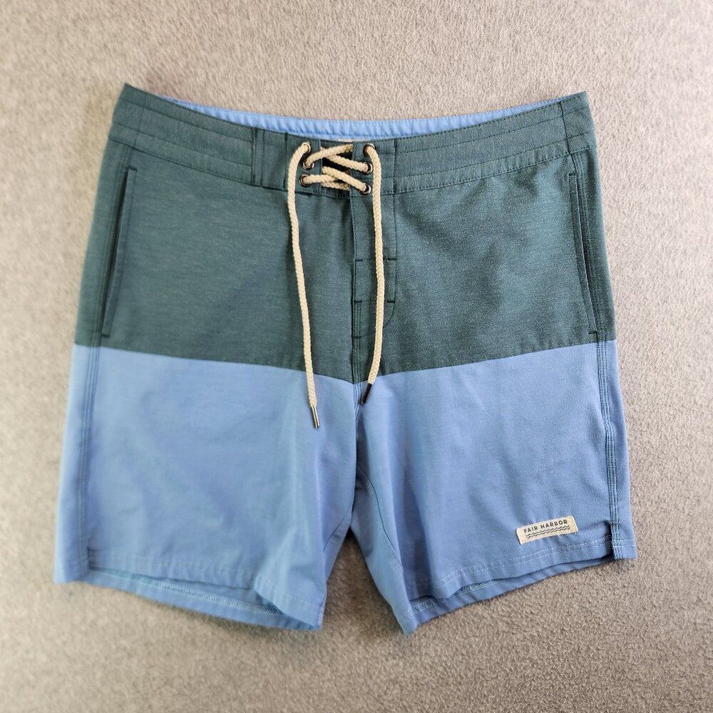 Fair Harbor Board Shorts Mens 32 Blue Colorblock Linerless 8" Beach Lake Swim